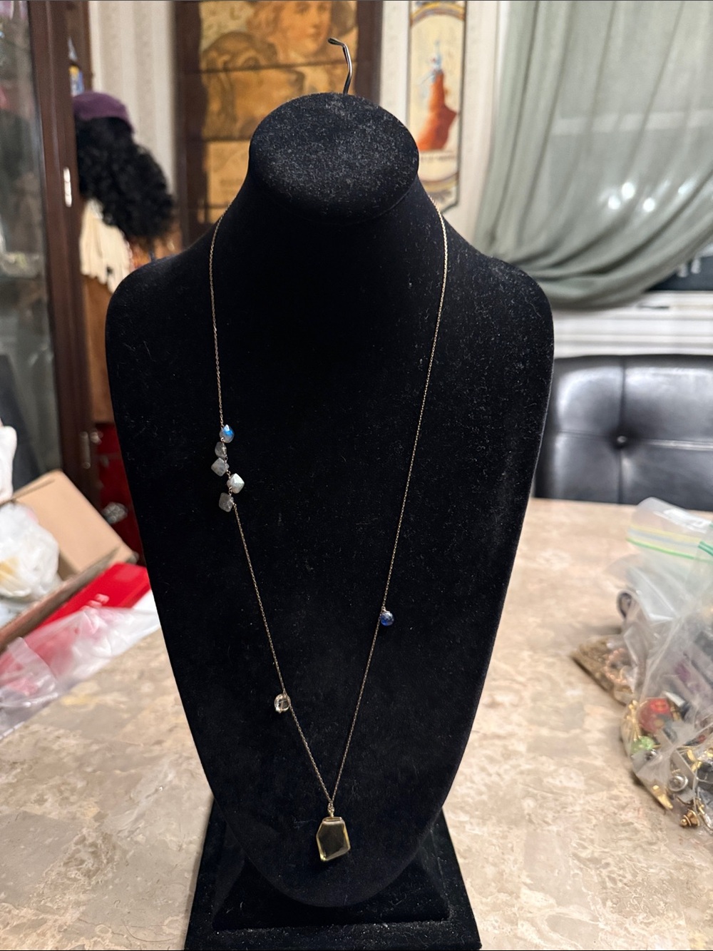 Artisan created gold  .925 semi precious stone station necklace toggle closure